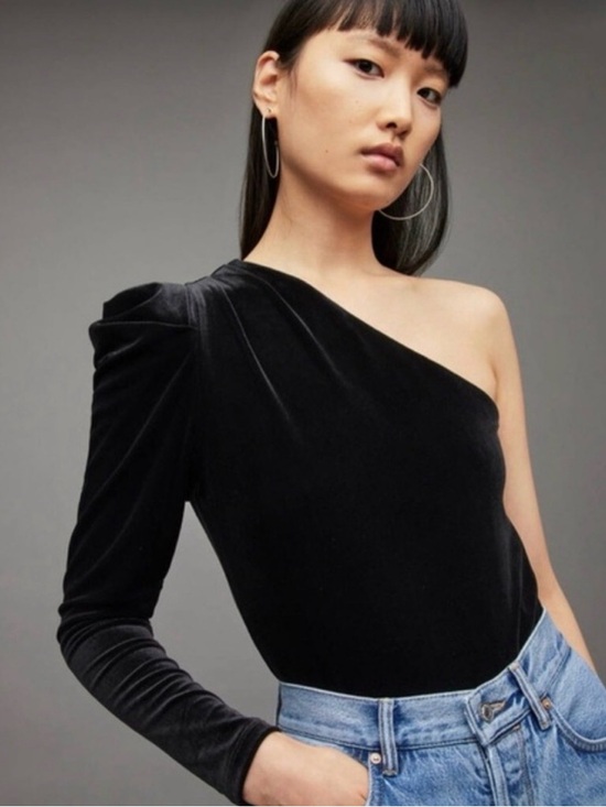 All Saints Tops - NEW! AllSaints Daphne Black Velvet One-Shoulder Bodysuit Size 10